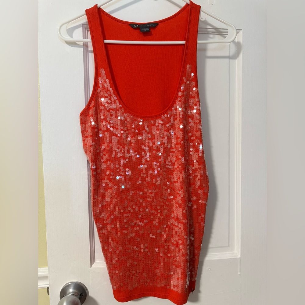 Vintage Y2K Armani Exchange Sequined Festival Rave Party Mermaidcore Tank Top L